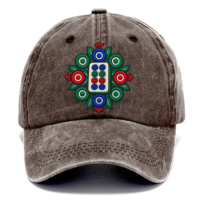 Eight Dot Bloom Mahjong Game Night Classic Cap – Brown