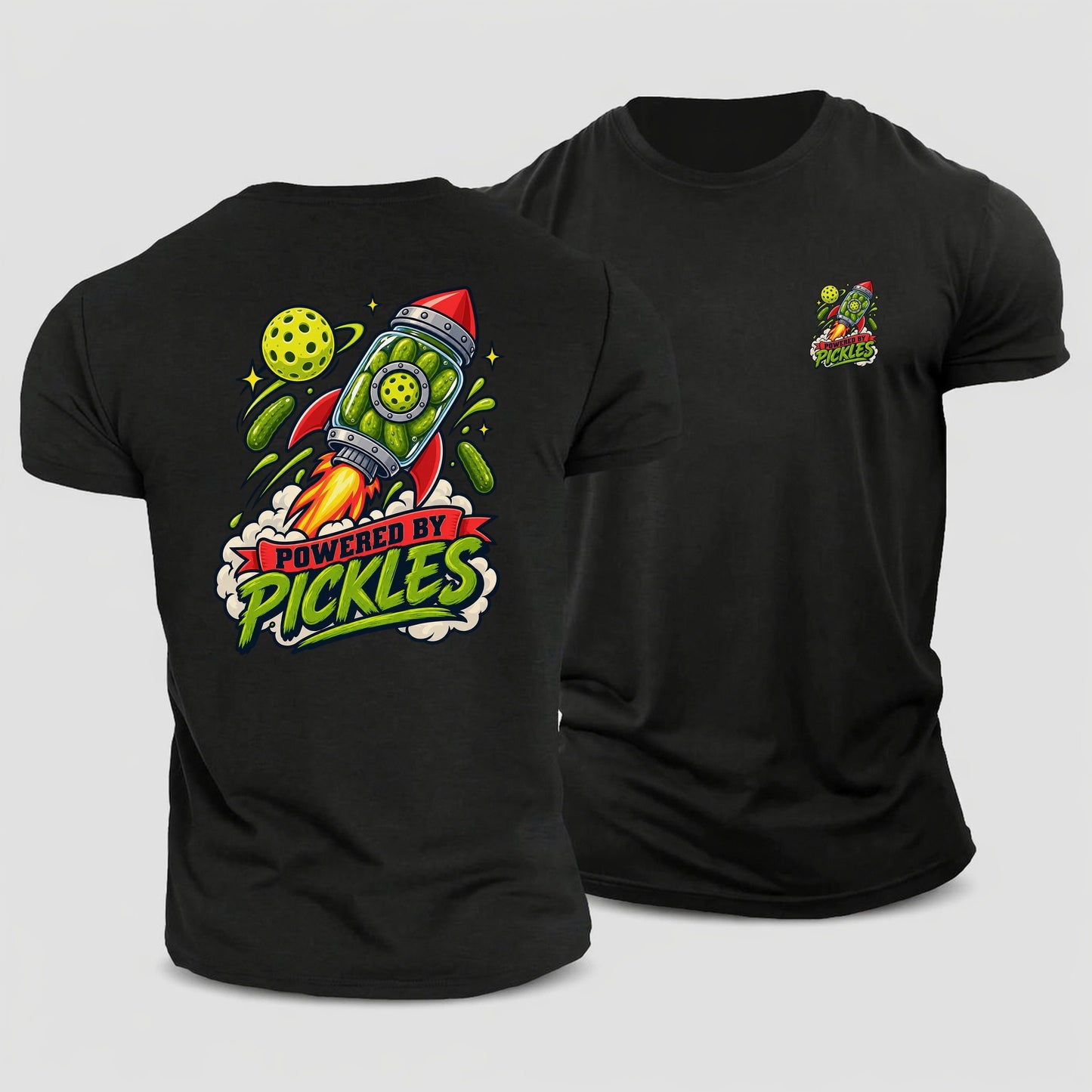 Powered By Pickles Pickleball Life Cotton T-Shirt – Black