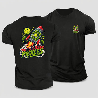 Powered By Pickles Pickleball Life Cotton T-Shirt – Black