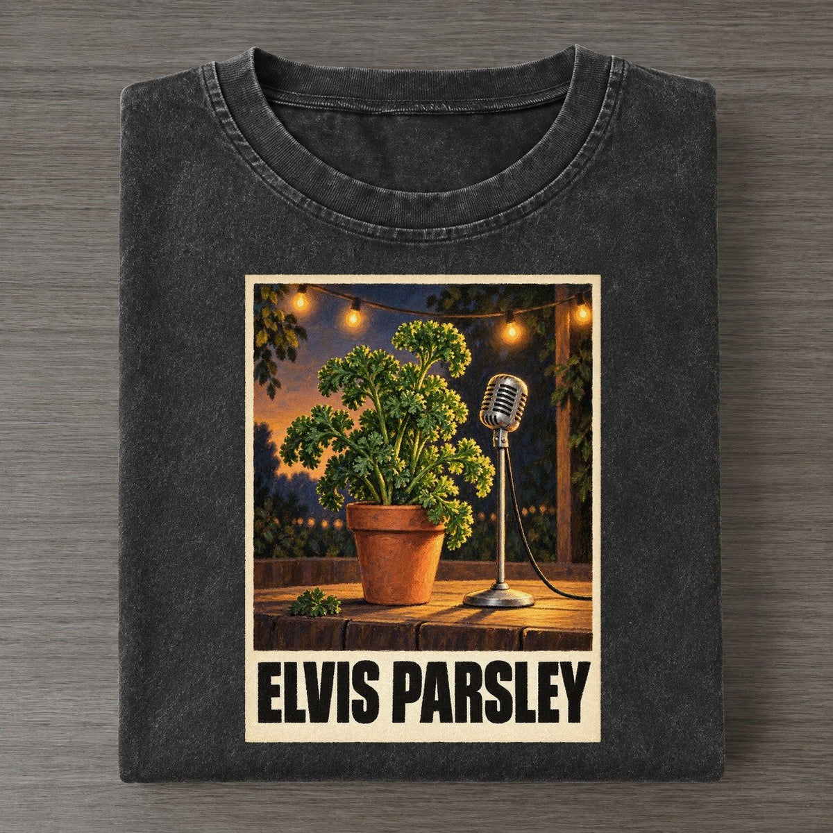 Elvis Parsley Painted Pop Culture Pun Vintage T-shirt – Black