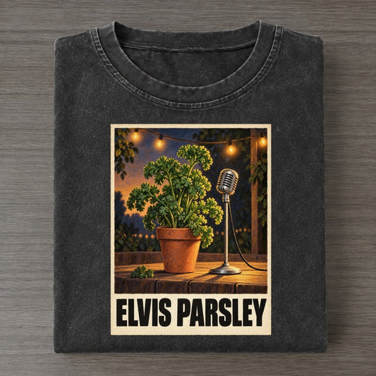 Elvis Parsley Painted Pop Culture Pun Vintage T-shirt – Black