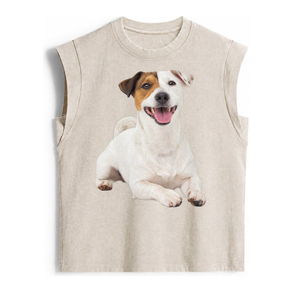 Jack Russell Terrier Dog Vintage Washed Tank – Beige
