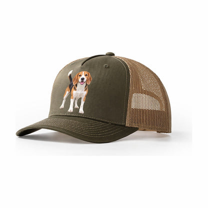 Beagle Standing Top Breeds Trucker Hat – Olive Khaki