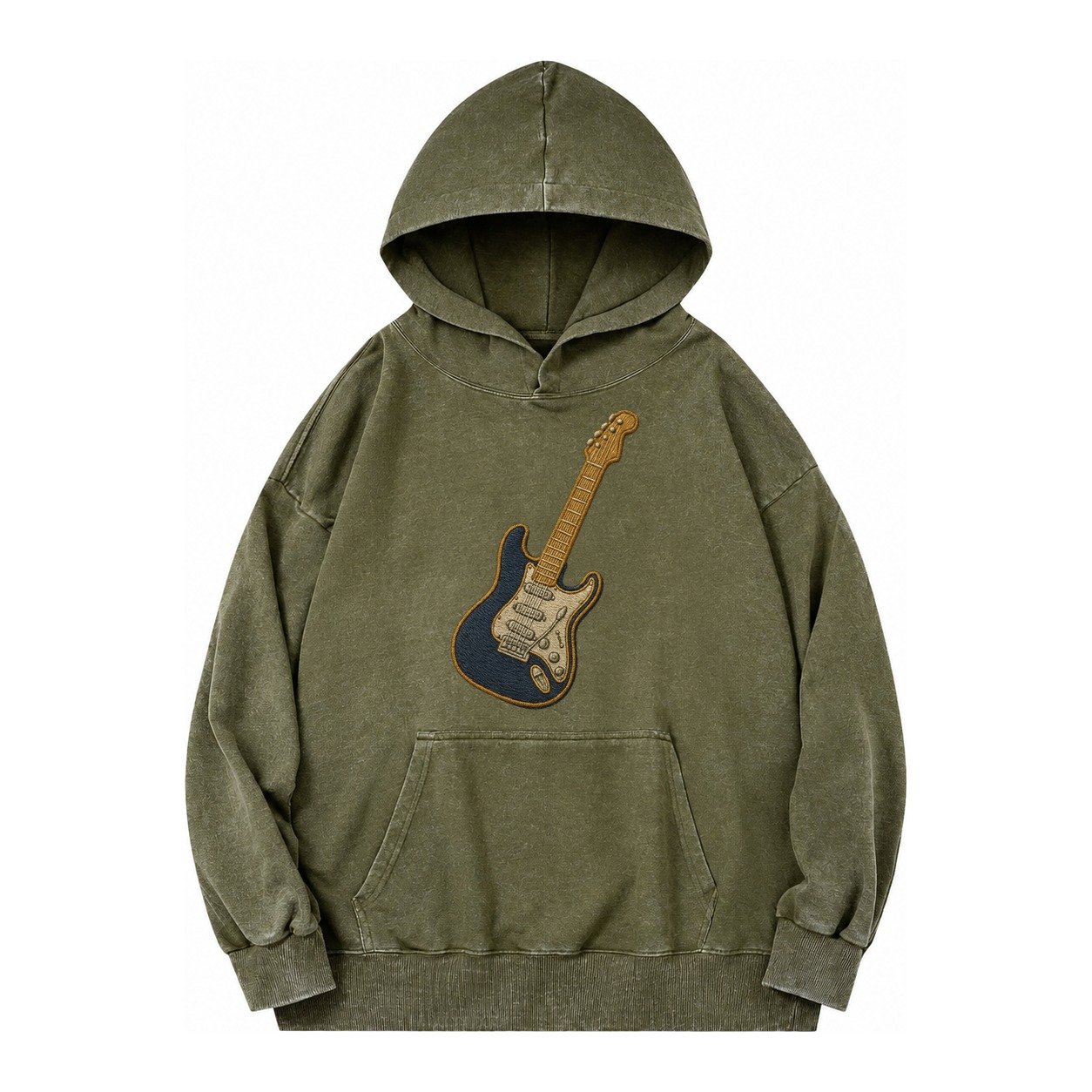 Electric Guitar Vintage Washed Hoodie – Army Green