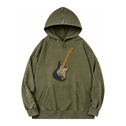 Electric Guitar Vintage Washed Hoodie – Army Green