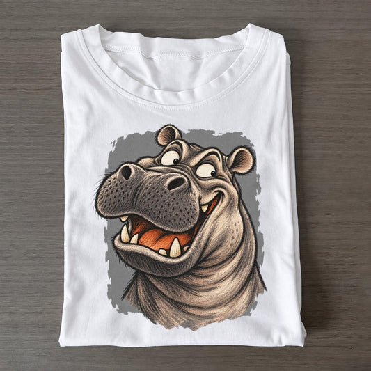 Hippopotamus Expressive Portrait Wild Grin Gallery Classic T-shirt – White