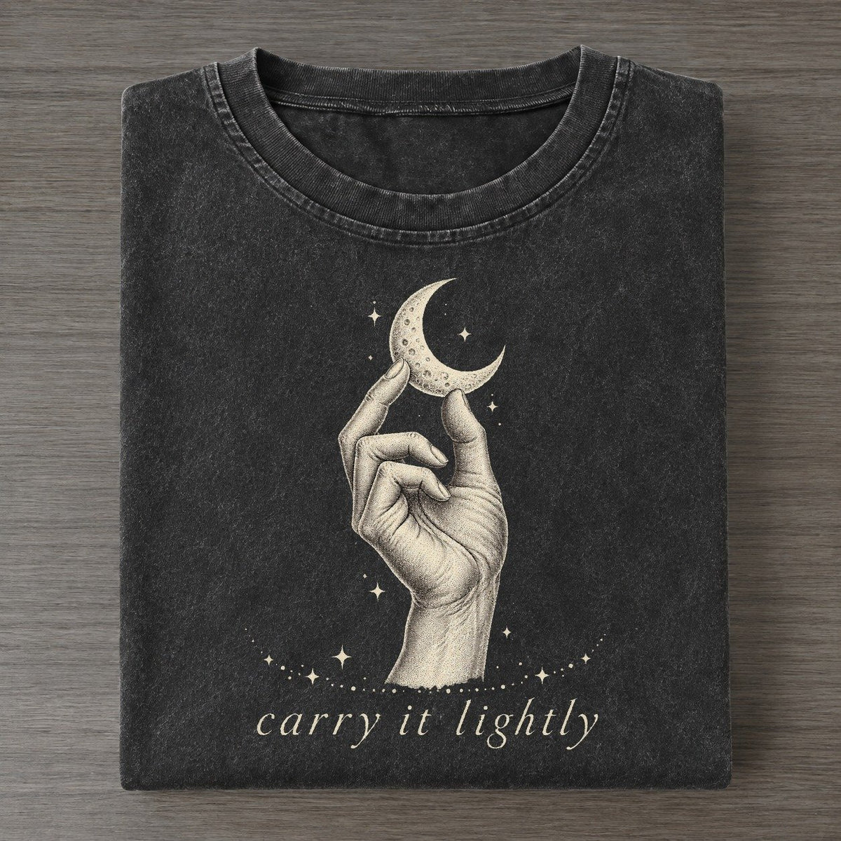 Hand Holding Moon Midnight Linework Vintage T-shirt – Black