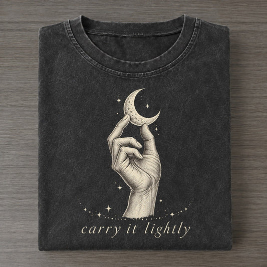 Hand Holding Moon Midnight Linework Vintage T-shirt – Black