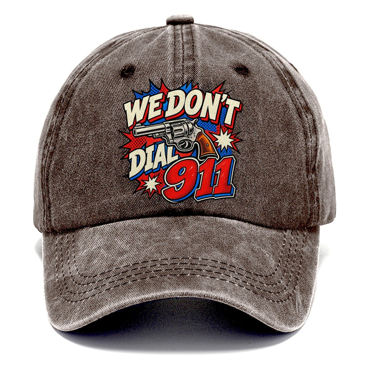 Comic Pop Burst We Don't Dial 911 Classic Cap – Brown