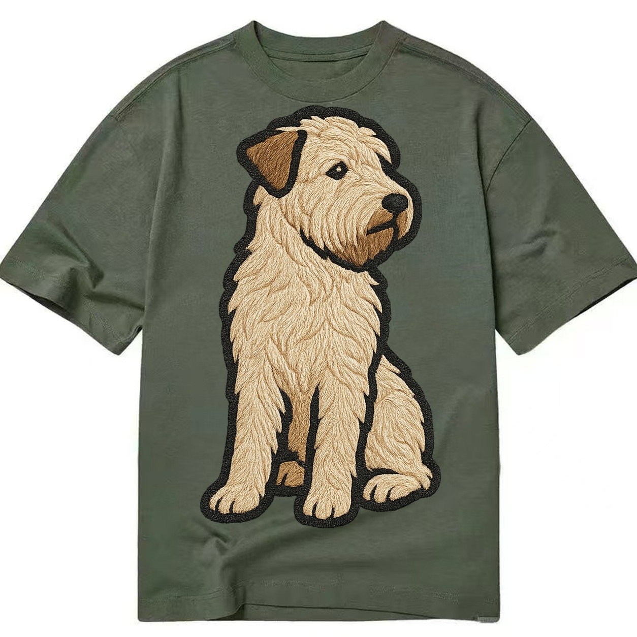 Soft Coated Wheaten Terrier Light Tan Flowing Coat Embroider Classic T-shirt – Army Green
