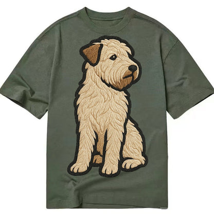 Soft Coated Wheaten Terrier Light Tan Flowing Coat Embroider Classic T-shirt – Army Green