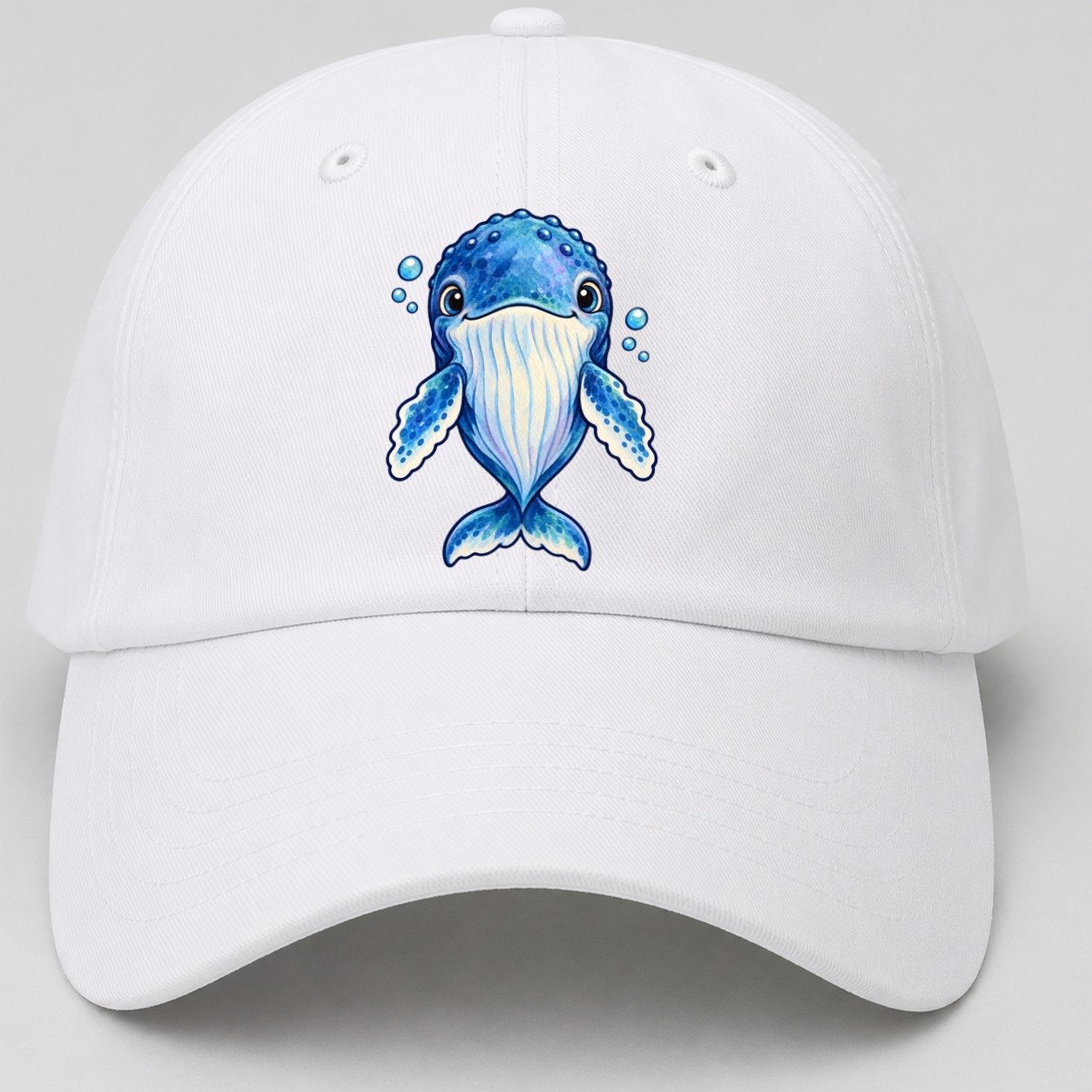 Humpback Whale Front Float Sea Sprite Baseball Cap – White