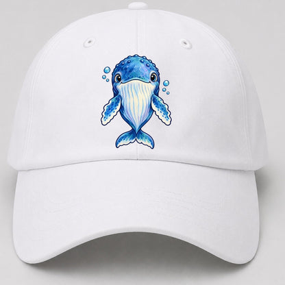 Humpback Whale Front Float Sea Sprite Baseball Cap – White