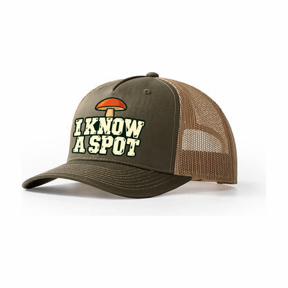 I Know A Spot Foraging And Mycology Trucker Hat – Olive Khaki