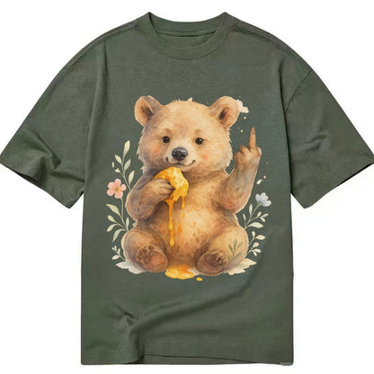 Chubby Bear Cub Eating Dripping Honey Sticky Paw Up With Mid Classic T-shirt – Army Green