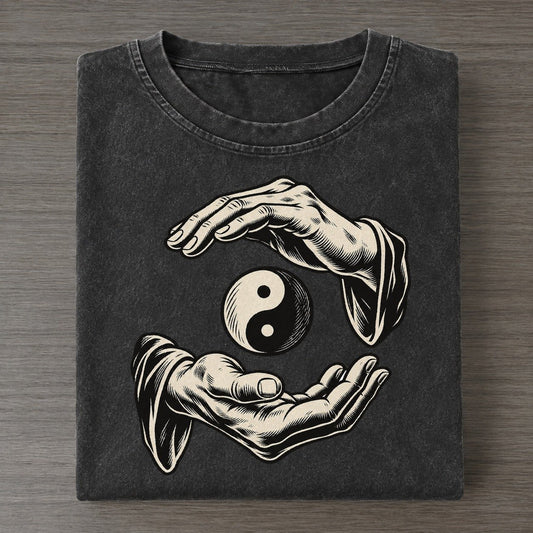Daoist Taiji Hands World Faiths Ink Figures Vintage T-shirt – Black