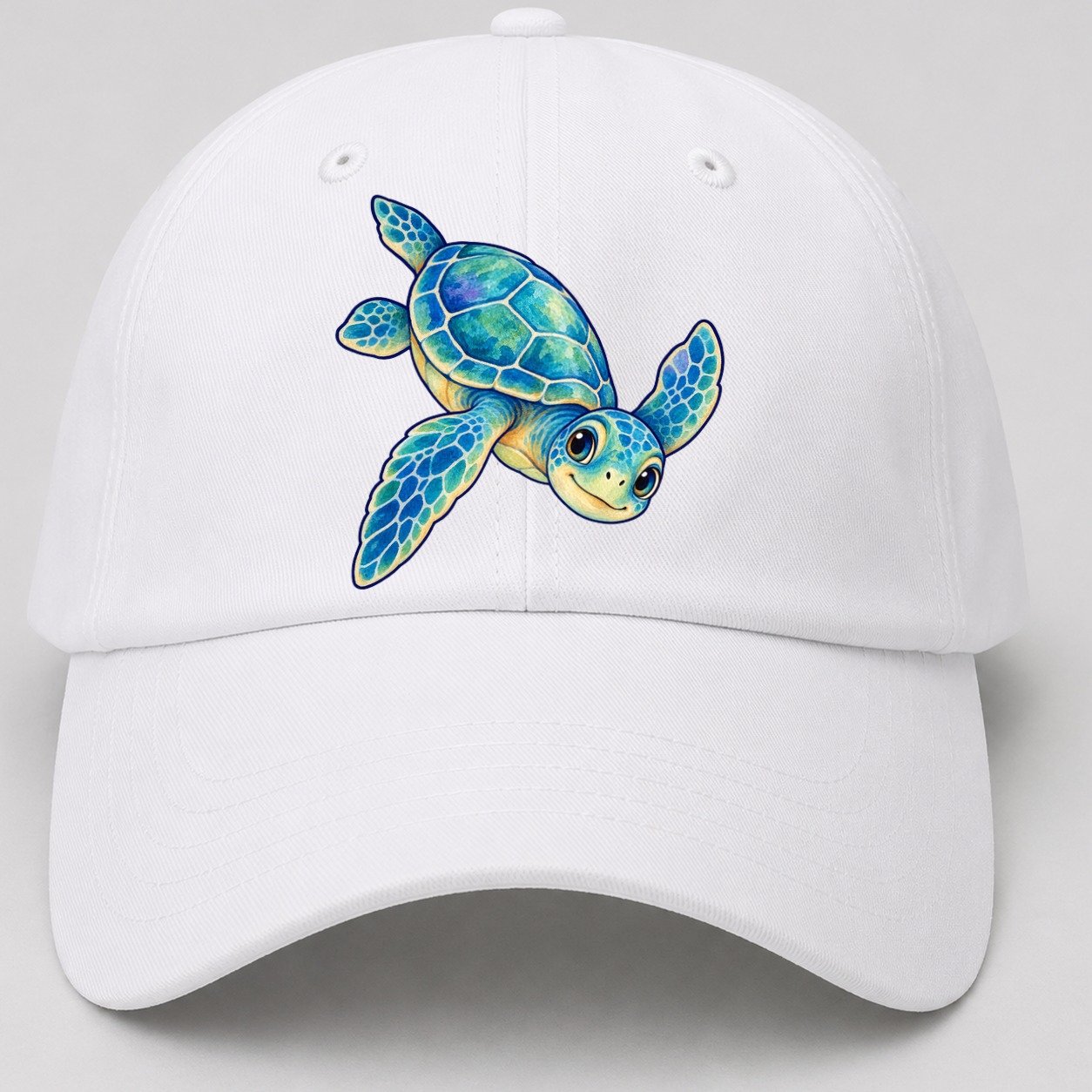 Sea Turtle Downward Glide Sea Sprite Baseball Cap – White