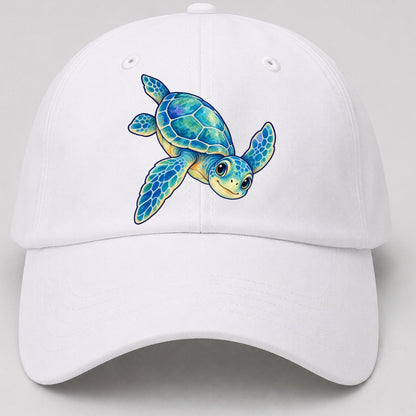 Sea Turtle Downward Glide Sea Sprite Baseball Cap – White