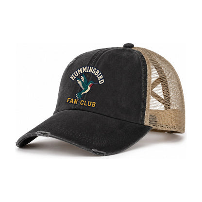Hummingbird Fan Club Women's Ponytail Trucker Hat – Washed Black Khaki