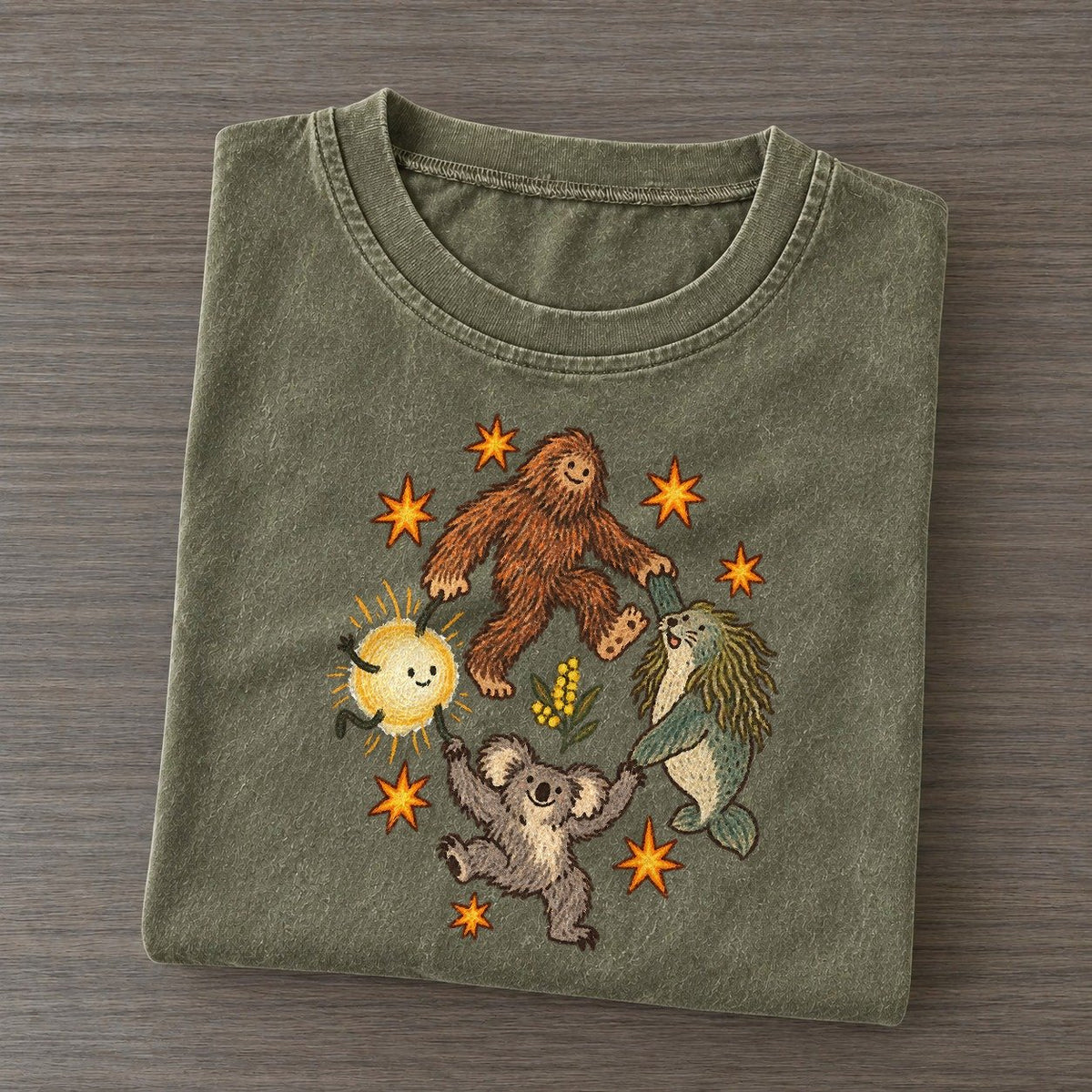 Outback Stomp Cryptid Hoedown Vintage T-shirt – Army Green