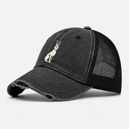 Cream Rabbit Profile Washed Trucker Hat – Black