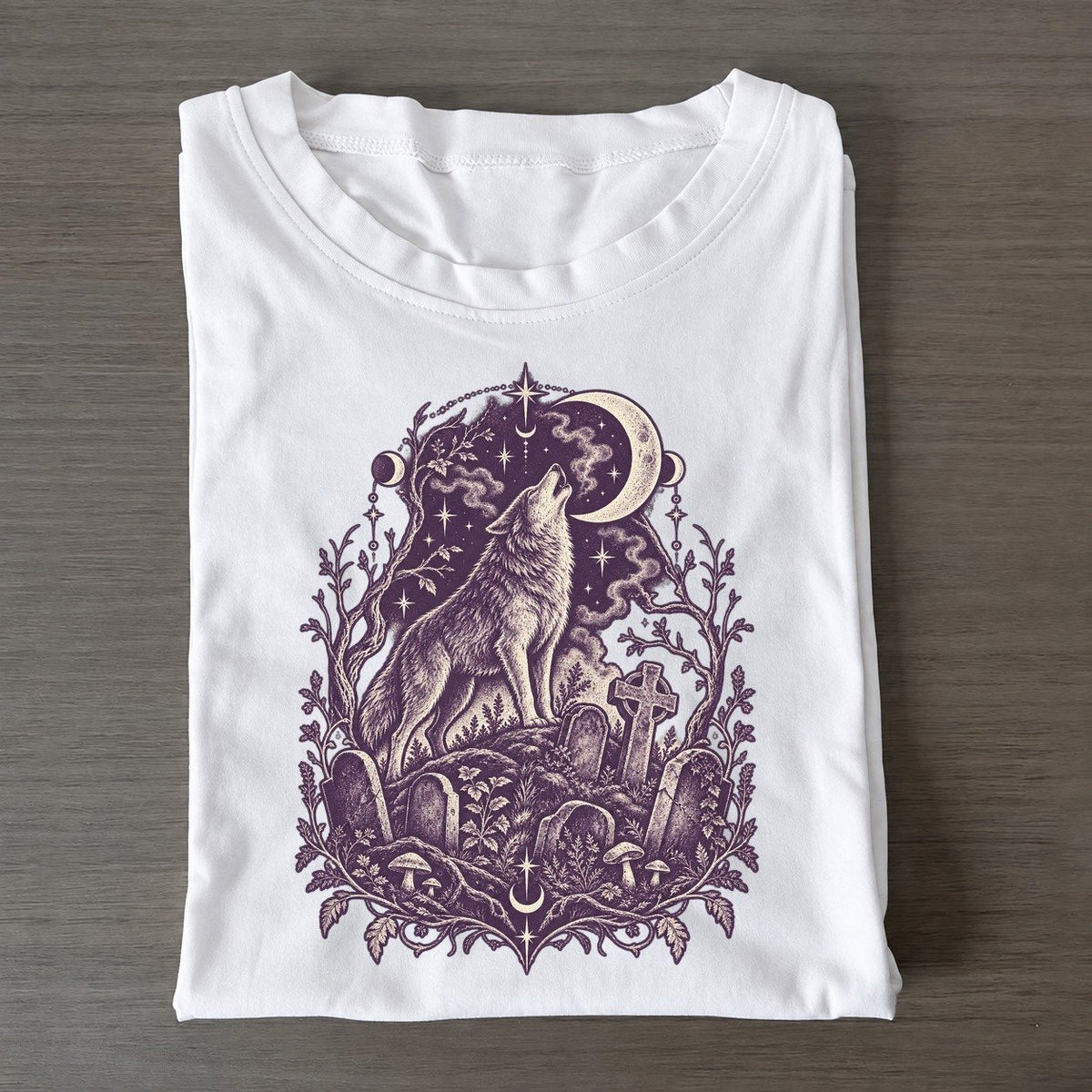 Graveyard Wolf Howl Midnight Haunt Classic T-shirt – White