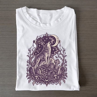 Graveyard Wolf Howl Midnight Haunt Classic T-shirt – White