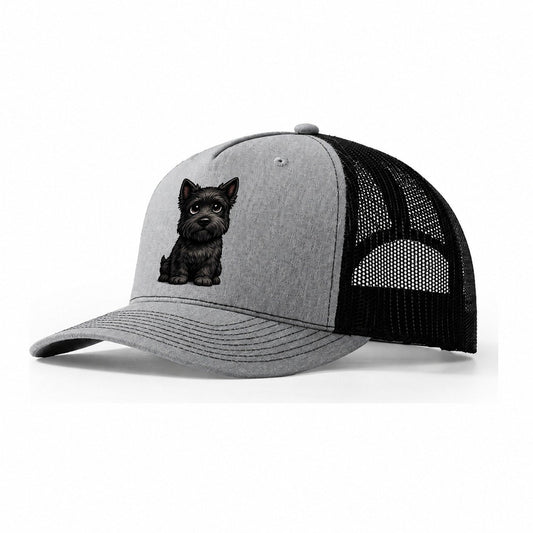 Scottish Terrier Sitting Sweetheart Trucker Hat – Sport Grey Black