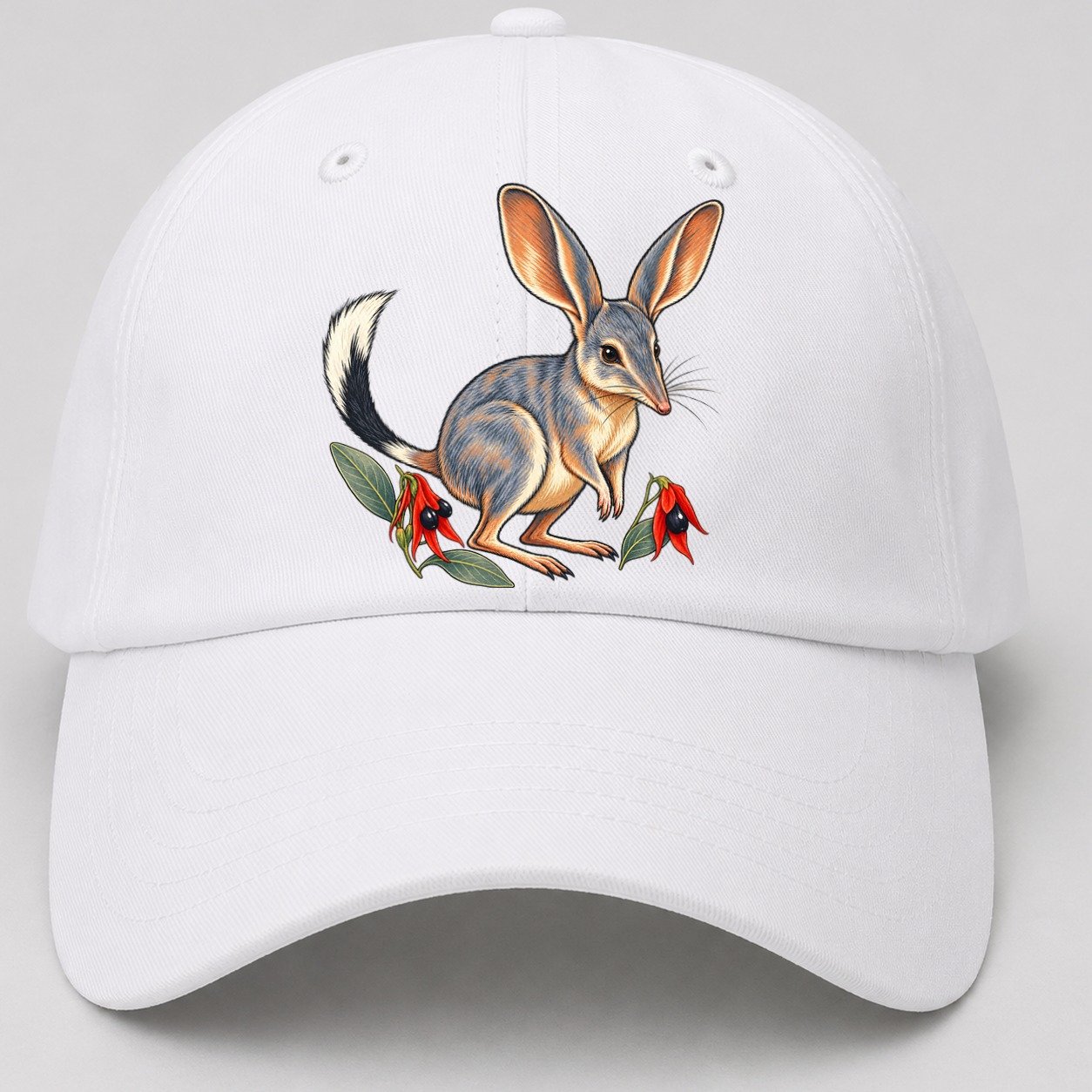 Greater Bilby And Sturt Desert Pea Australia Cultural Icons Baseball Cap – White