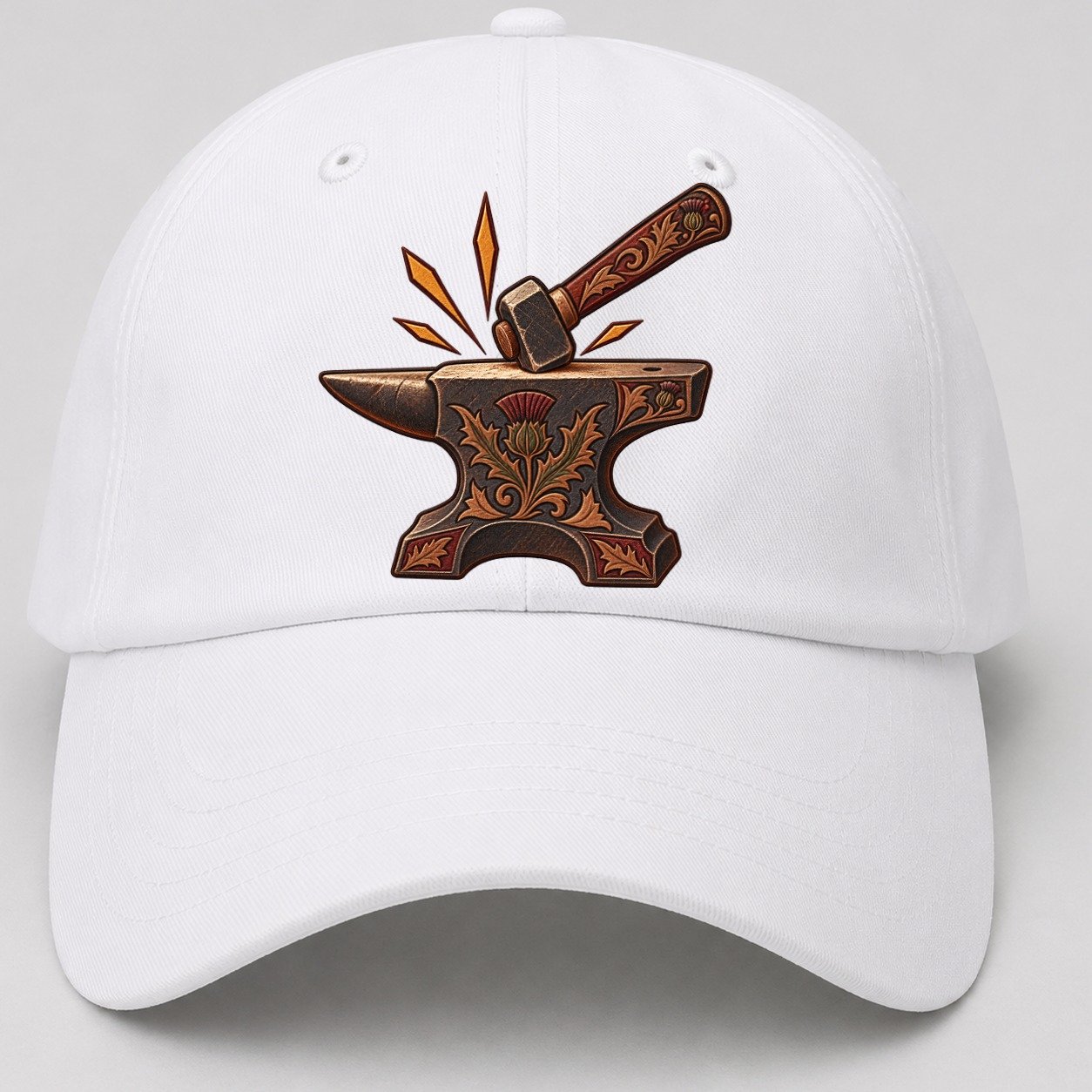 Village Blacksmith Anvil And Hammer Uk Culture Heritage Baseball Cap – White