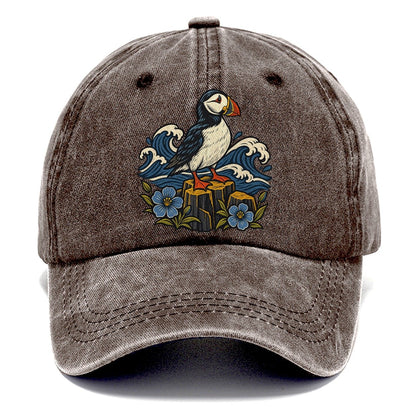 Causeway Coast Puffin And Flax Flowers Uk Culture Heritage Classic Cap – Brown