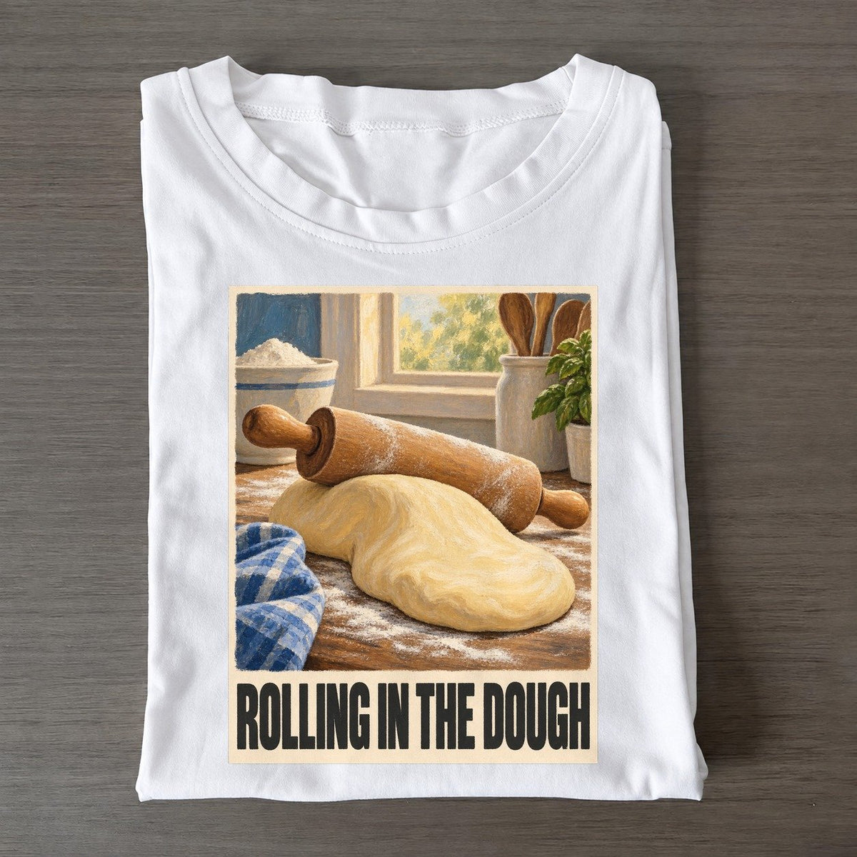 Rolling In The Dough Painted Pop Culture Pun Classic T-shirt – White