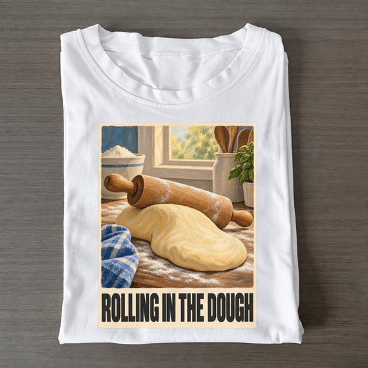 Rolling In The Dough Painted Pop Culture Pun Classic T-shirt – White