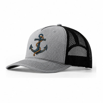 Anchor And Rope Nautical Illustration Trucker Hat – Sport Grey Black