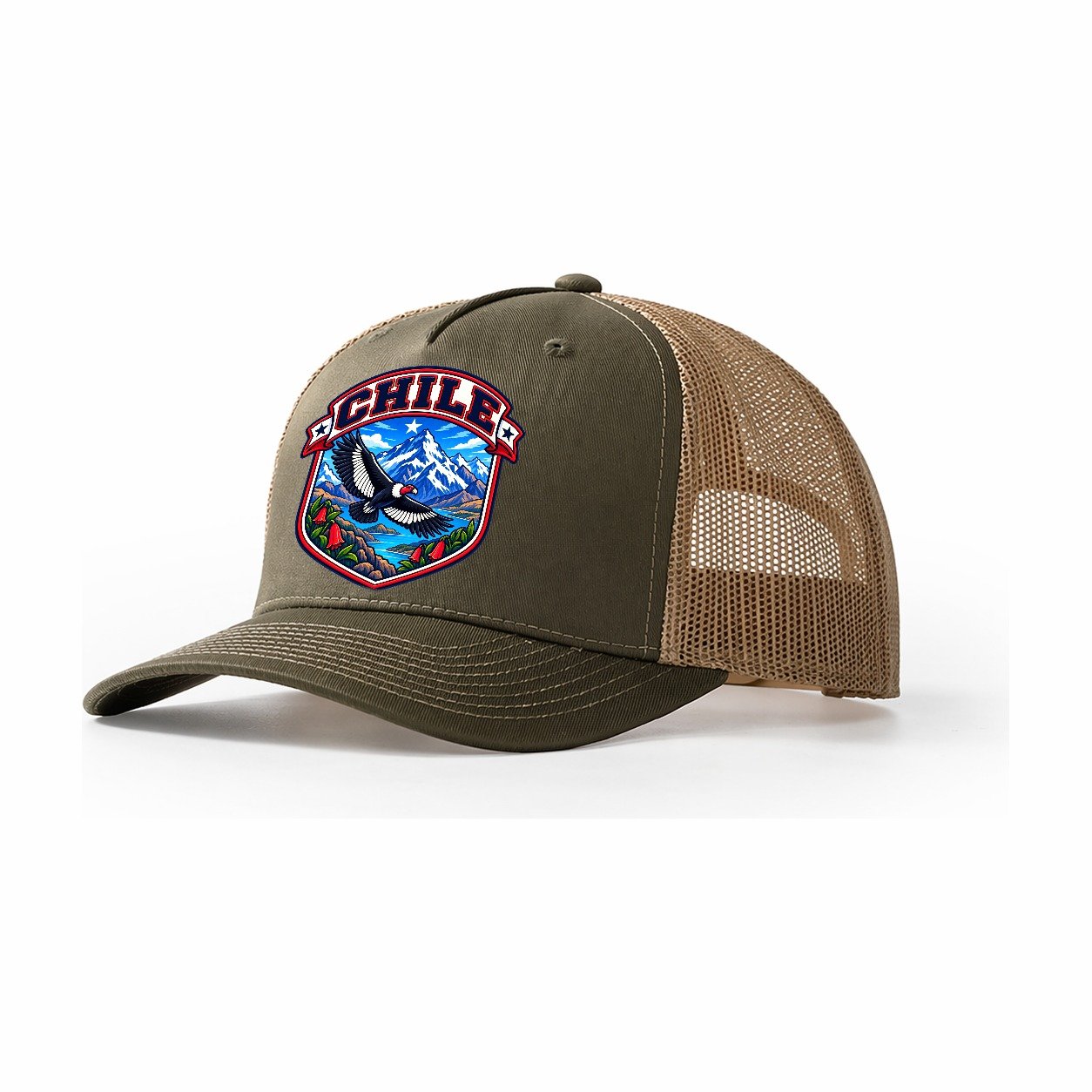 Chile Retro Badge Country Logos Trucker Hat – Olive Khaki