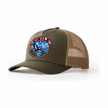 Chile Retro Badge Country Logos Trucker Hat – Olive Khaki