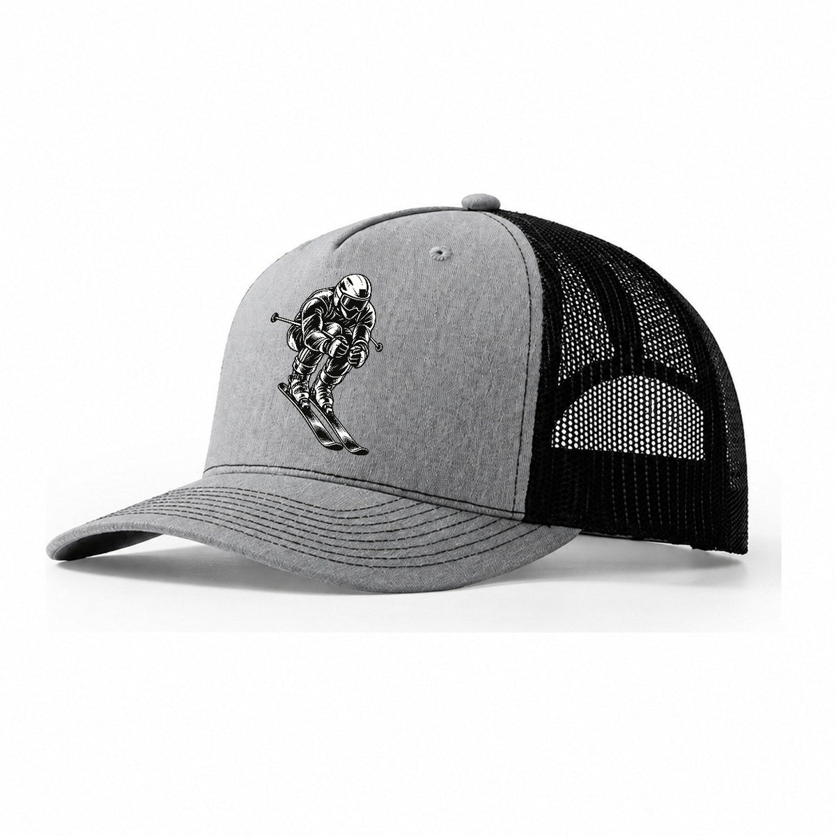 Alpine Skier Downhill Tuck Global Sports Ink Figures Trucker Hat – Sport Grey Black
