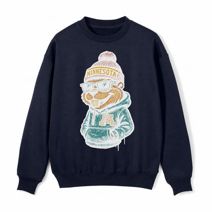 Minneapolis Gopher Wearing Minnesota Beanie With M Patch Fleece Sweatshirt – Navy Blue
