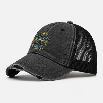 Retired And At Peace Retired Living Washed Trucker Hat – Black