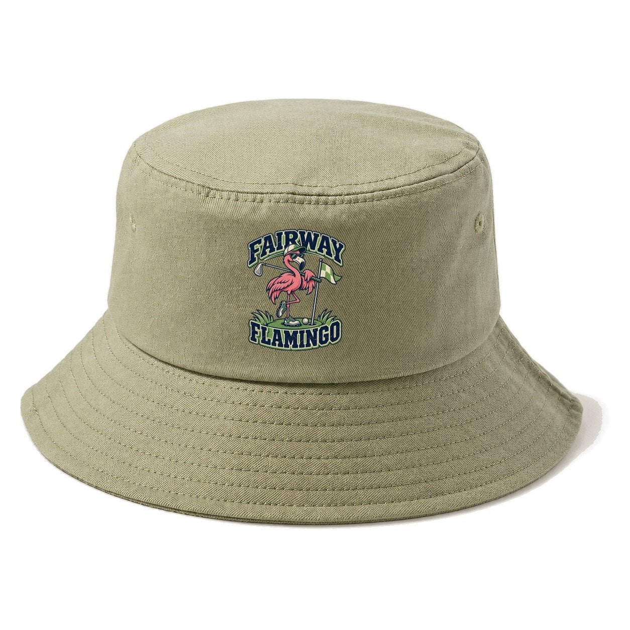 Fairway Flamingo Golf Life Bucket Hat – Army Green