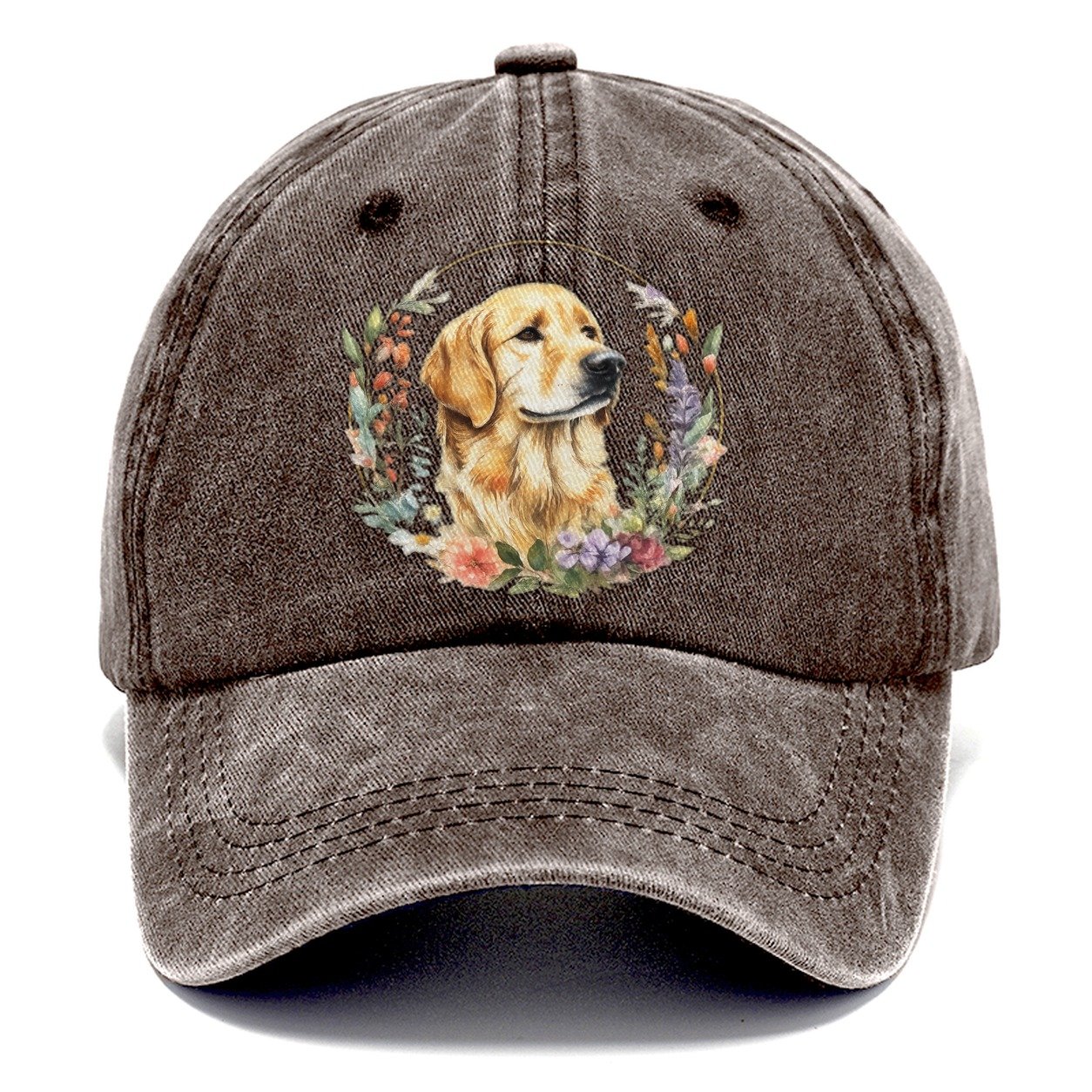 Golden Retriever Floral Portrait Classic Cap – Brown