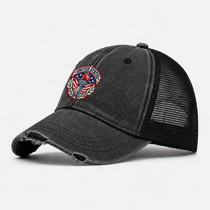 United States Retro Badge Country Logos Washed Trucker Hat – Black