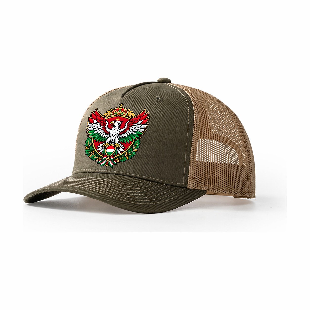 Hungary Heraldic Crest Country Logos Trucker Hat – Olive Khaki