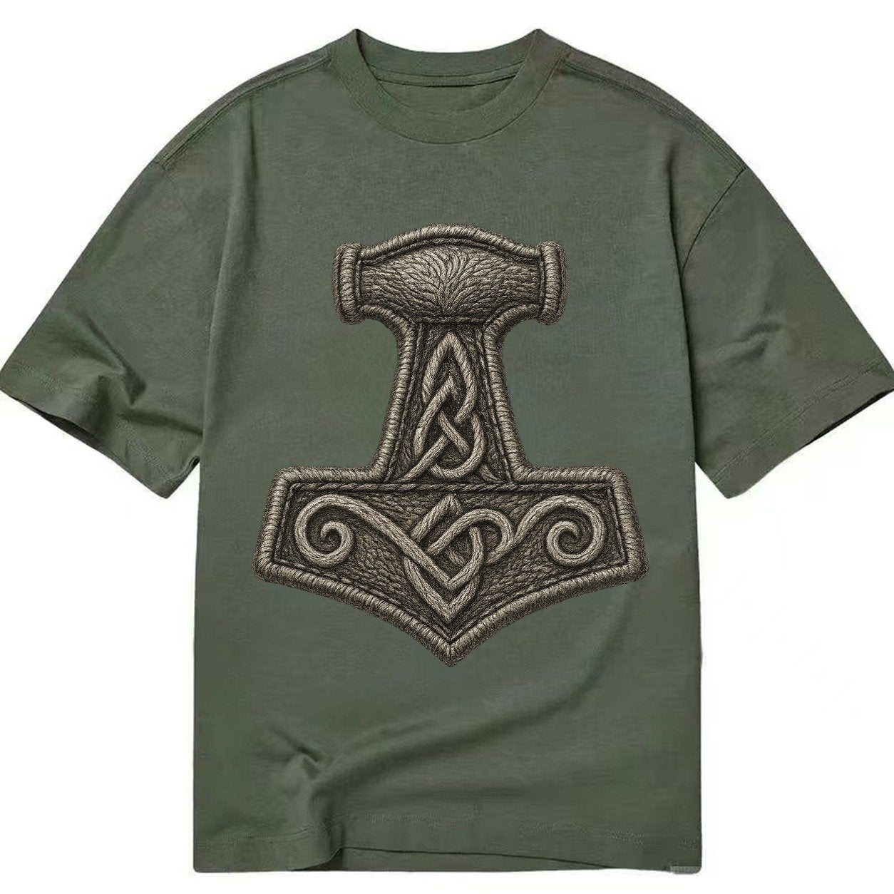 Mjolnir Thors Hammer Silver Thread Norse Protection Classic T-shirt – Army Green