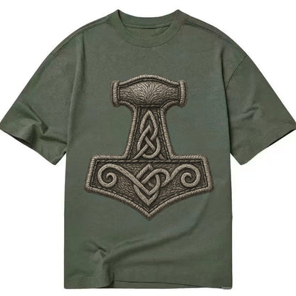 Mjolnir Thors Hammer Silver Thread Norse Protection Classic T-shirt – Army Green