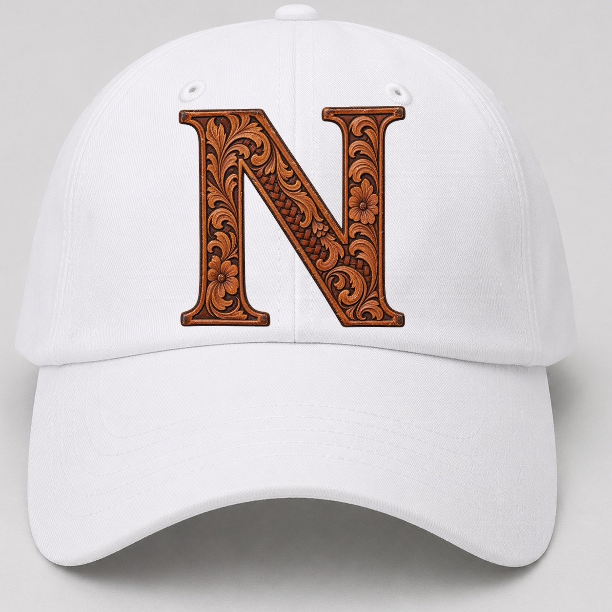 Tooled Leather N Monogram Baseball Cap – White