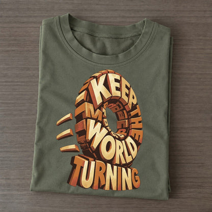 Rolling Wheel Motion Letter Sculpture Classic T-shirt – Army Green
