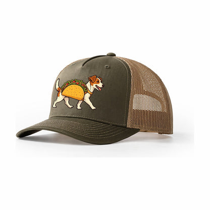 One Jack Russell Terrier In Halloween Costume Taco Costume With Lettuce And Tomato Felt Bits Halloween Dog Parade Trucker Hat – Olive Khaki