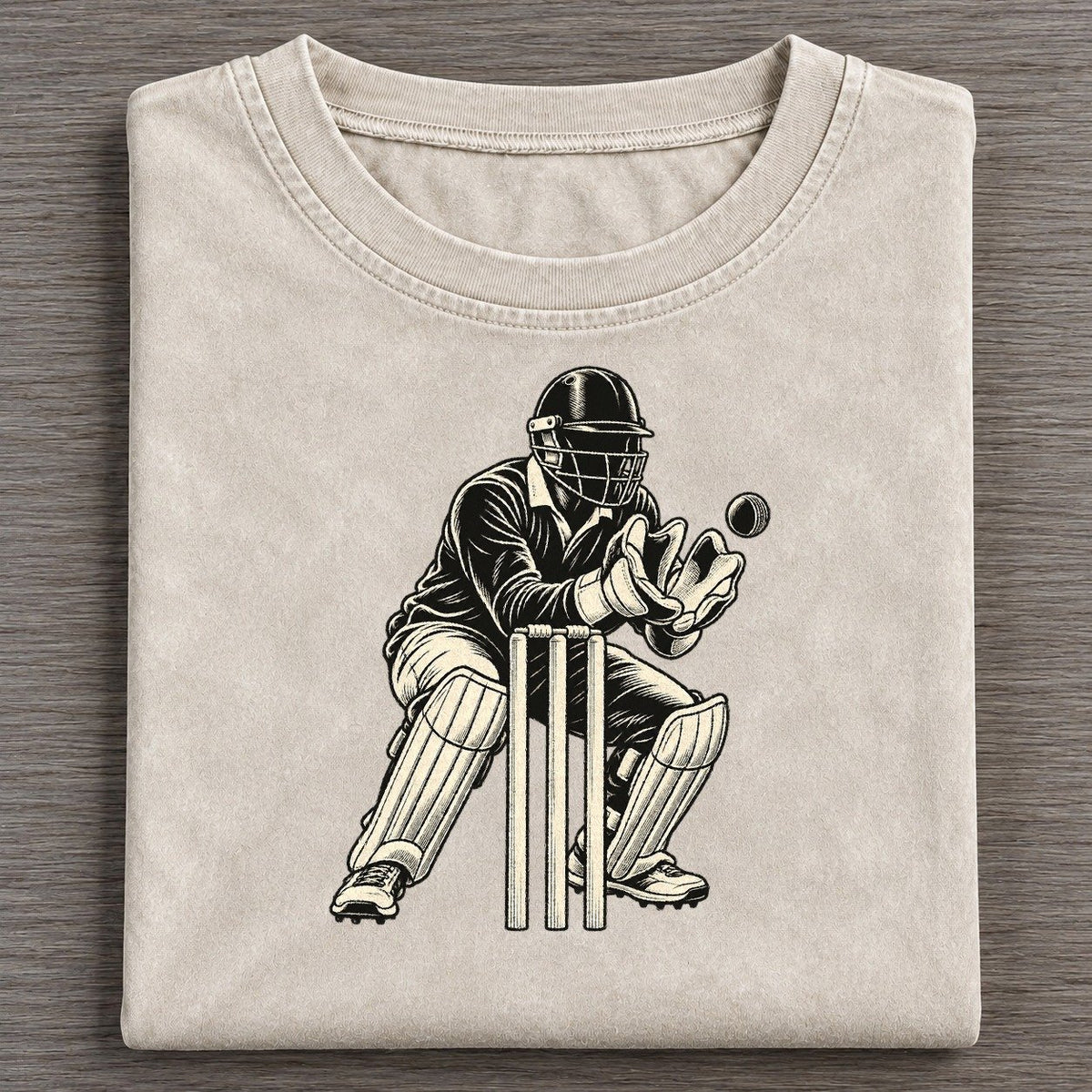 Cricket Wicketkeeper Catch Global Sports Ink Figures Vintage T-shirt – Off White