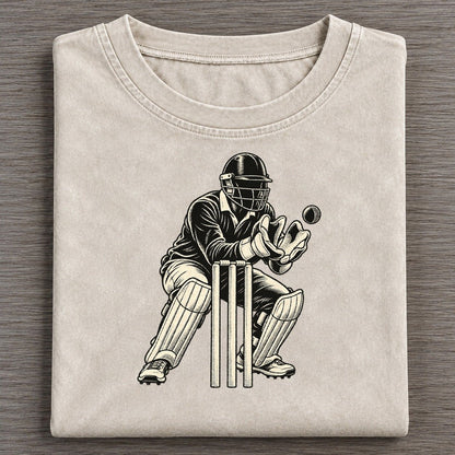 Cricket Wicketkeeper Catch Global Sports Ink Figures Vintage T-shirt – Off White